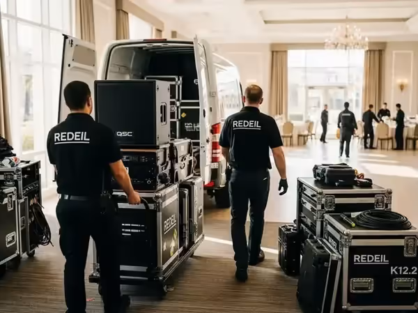 Instalación de equipo de audio con cases profesionales