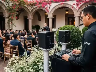 Mezcladora de audio operada durante la ceremonia en hacienda