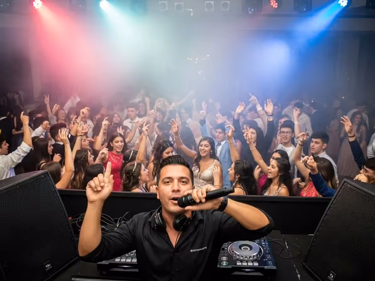 DJ en fiesta de graduación universitaria