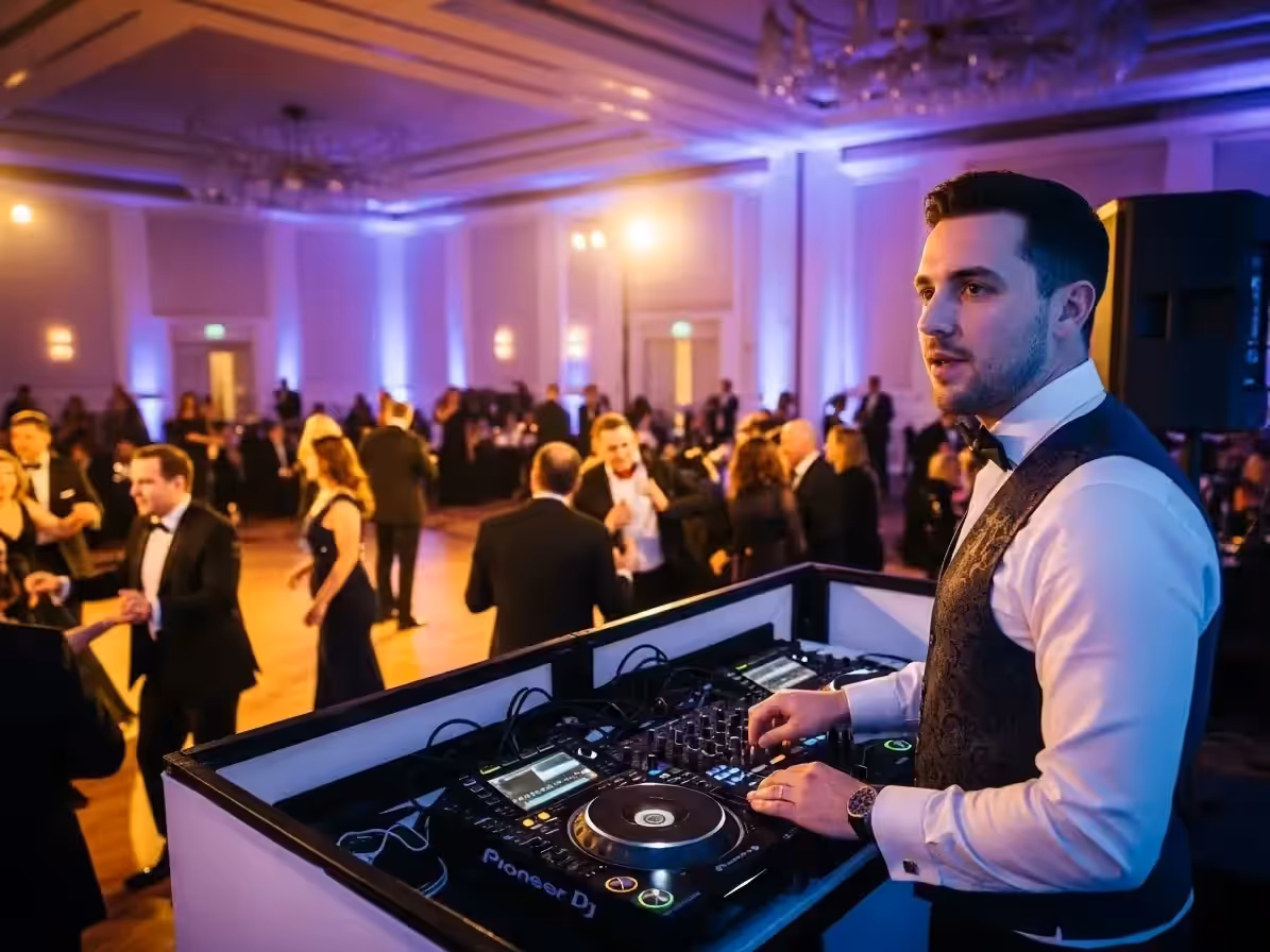 DJ profesional en after party de producción con equipo de alto poder