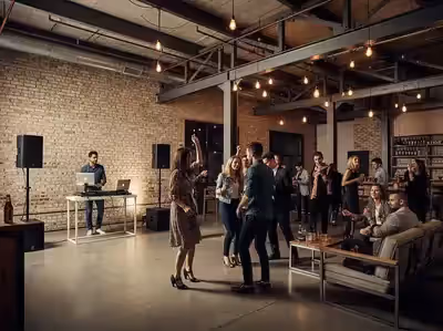 Equipo de bocinas compacto en salón de fiestas