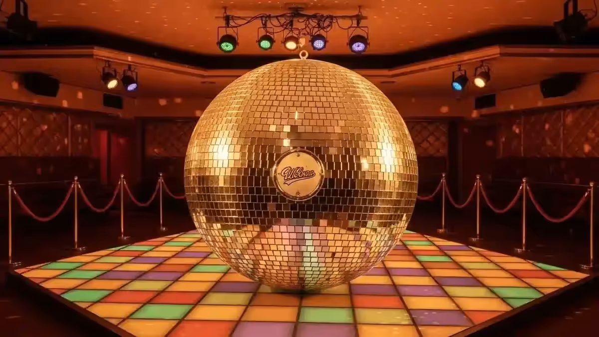 Bola disco dorada con pista LED retro