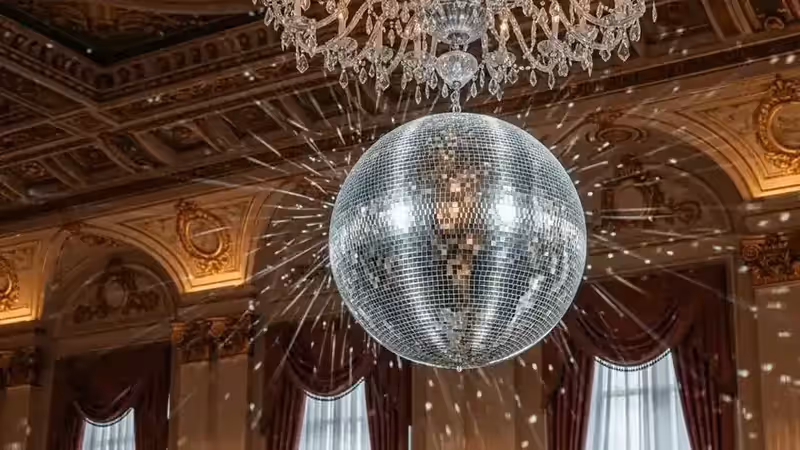 Bola disco en salón clásico para fiesta privada