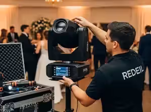 Cabezas móviles LED con beams blancos en boda elegante