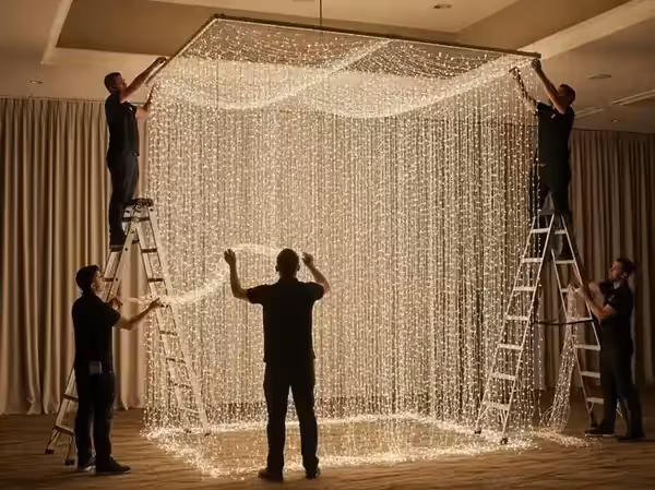 Cascadas LED para Bodas: El Efecto Visual que Transforma Cualquier Fondo