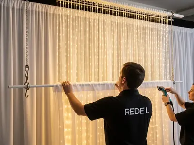 Cascada LED como backdrop de mesa de novios