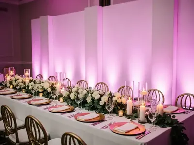 Mesa imperial de boda con iluminacion City Color elegante