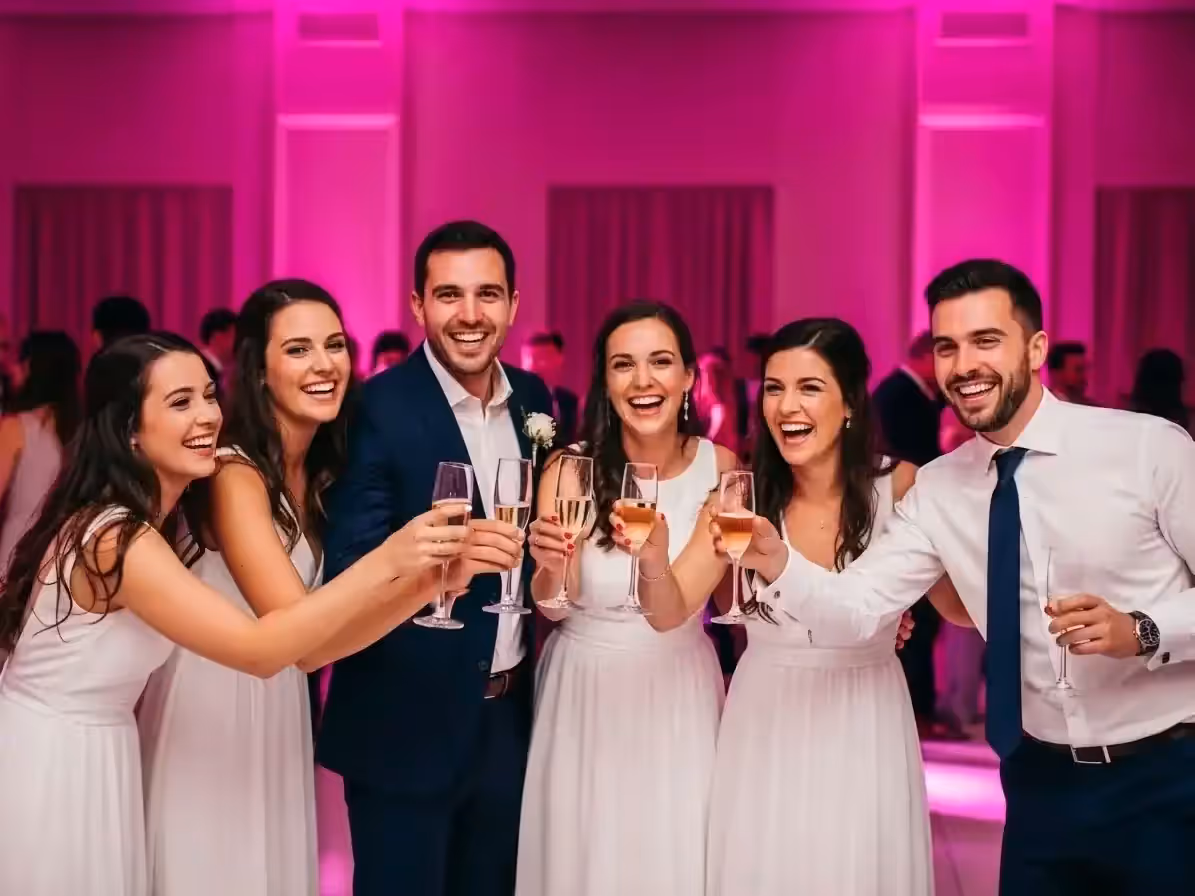 Área puntual de evento social con luz rosa