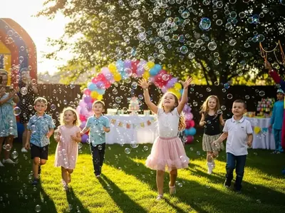 Fiesta infantil con lluvia de burbujas