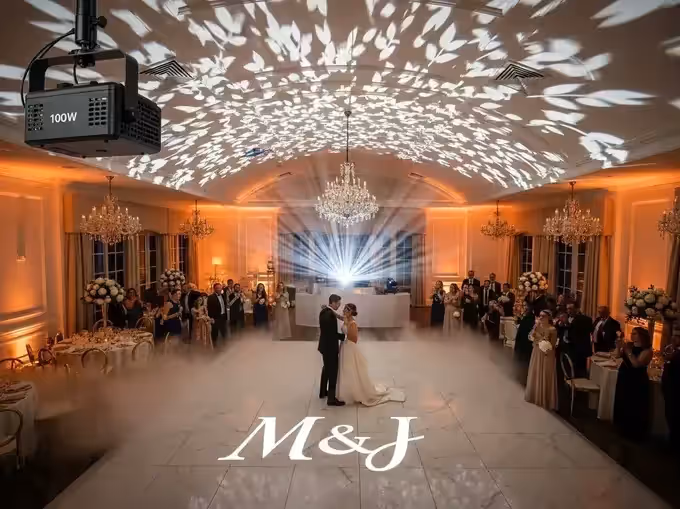 Logotipo proyectado con gobo en fiesta