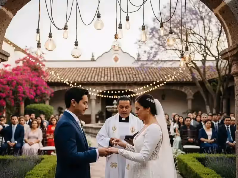 Renta de guirnaldas Edison instaladas en boda de hacienda mexicana en CDMX