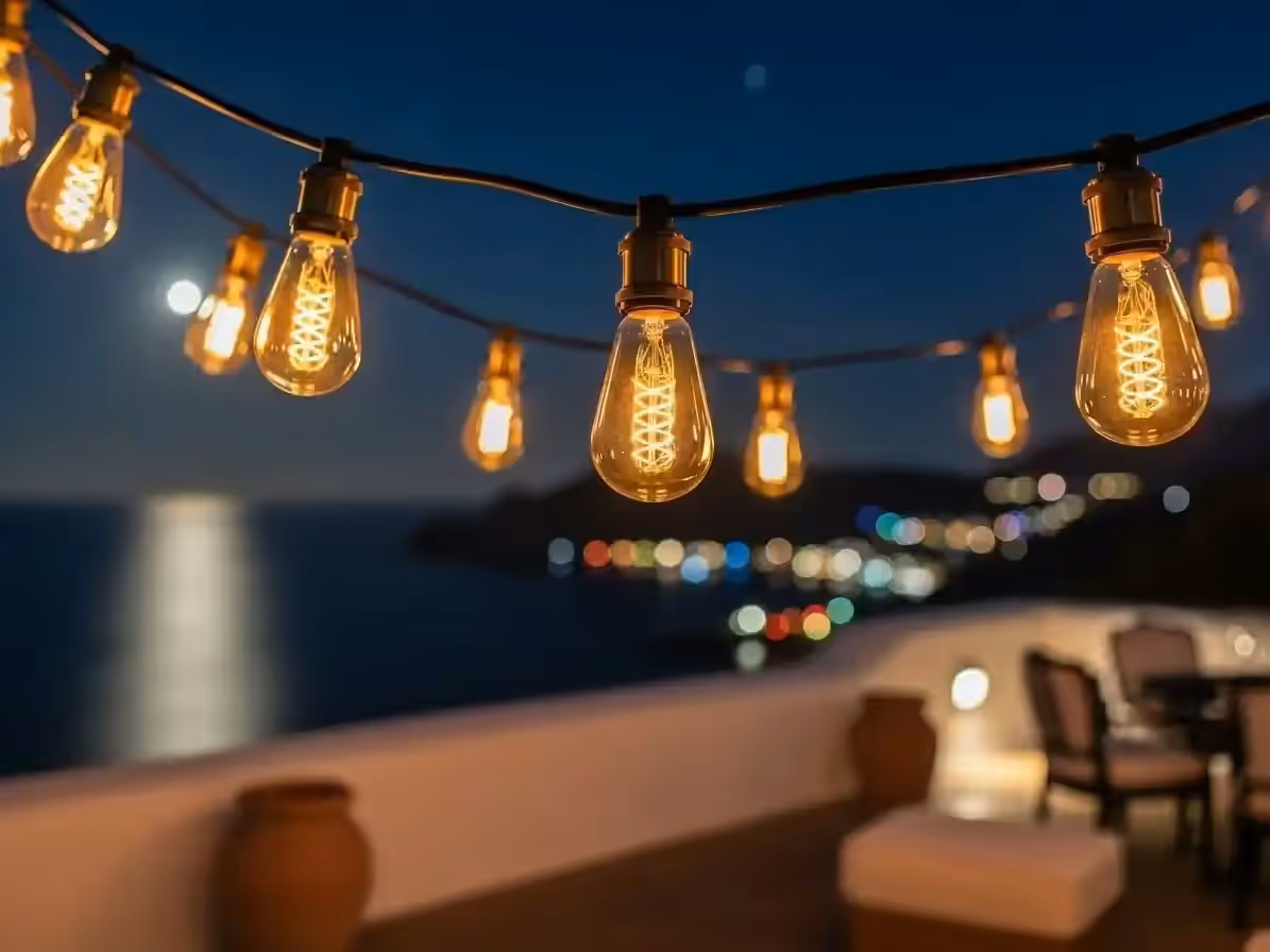 Focos decorativos en terraza con vista
