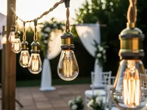 Guirnaldas resistentes para exterior con certificación IP65 en recepcion de boda CDMX