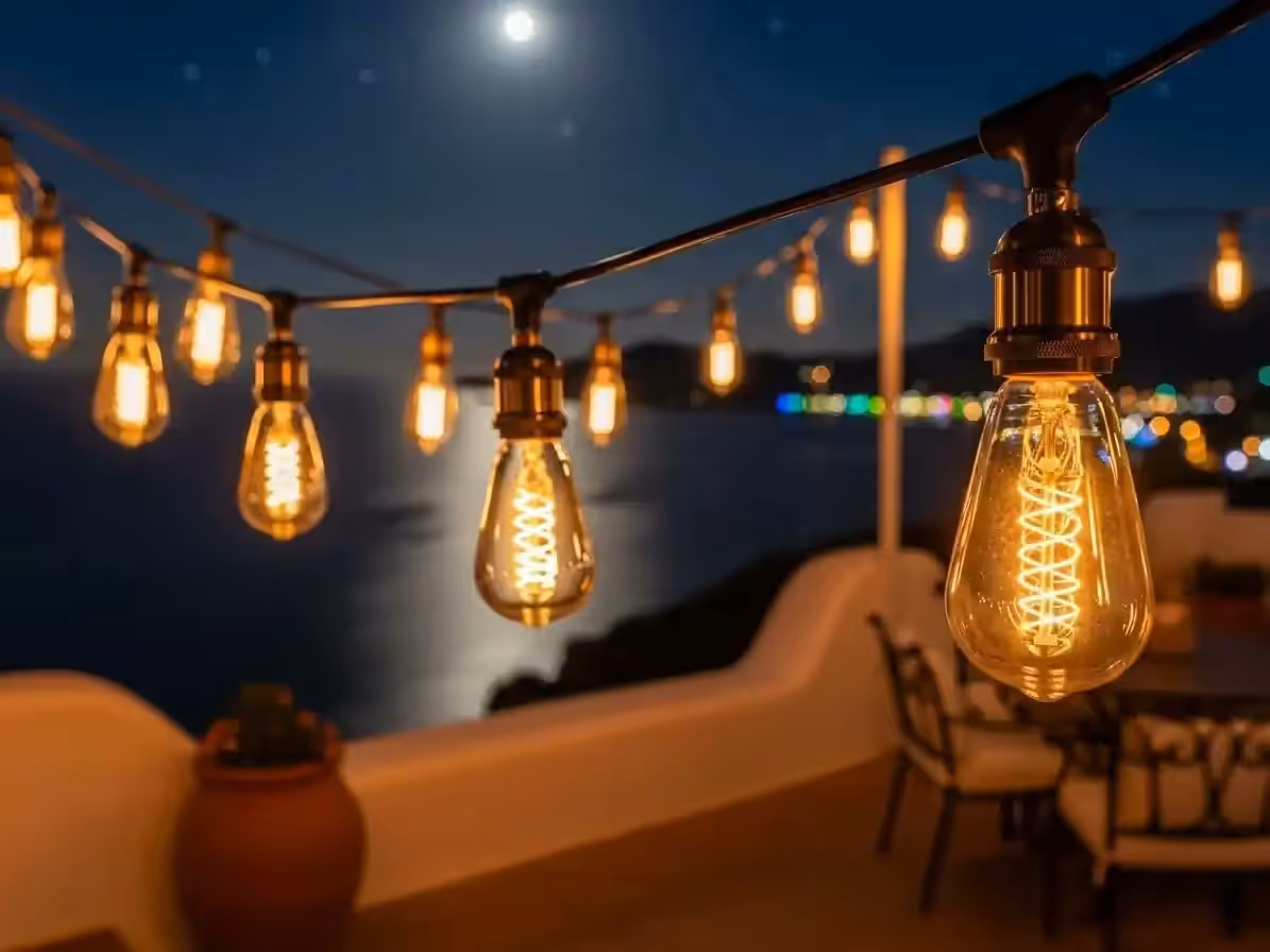 Focos Edison cálidos iluminando un evento especial