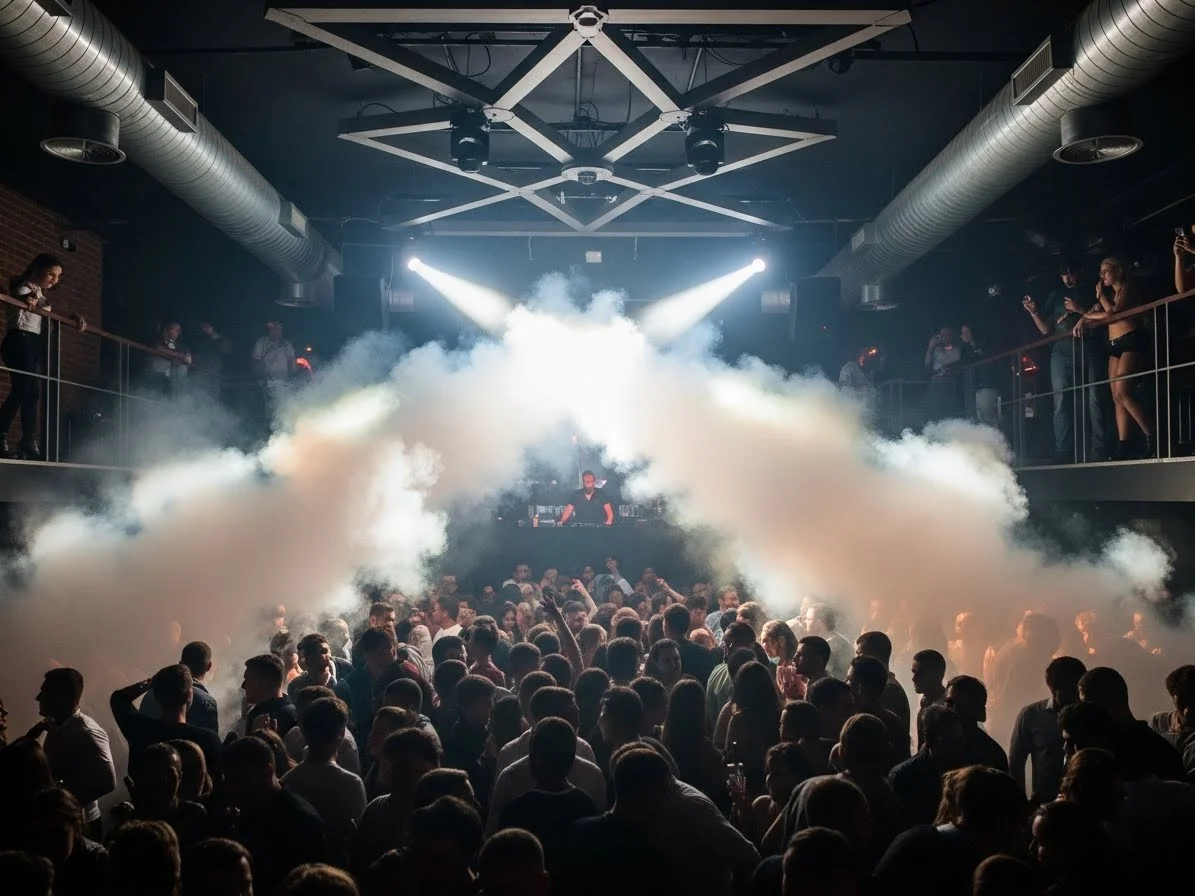 Maquina de niebla creando ambiente romantico en boda de jardin
