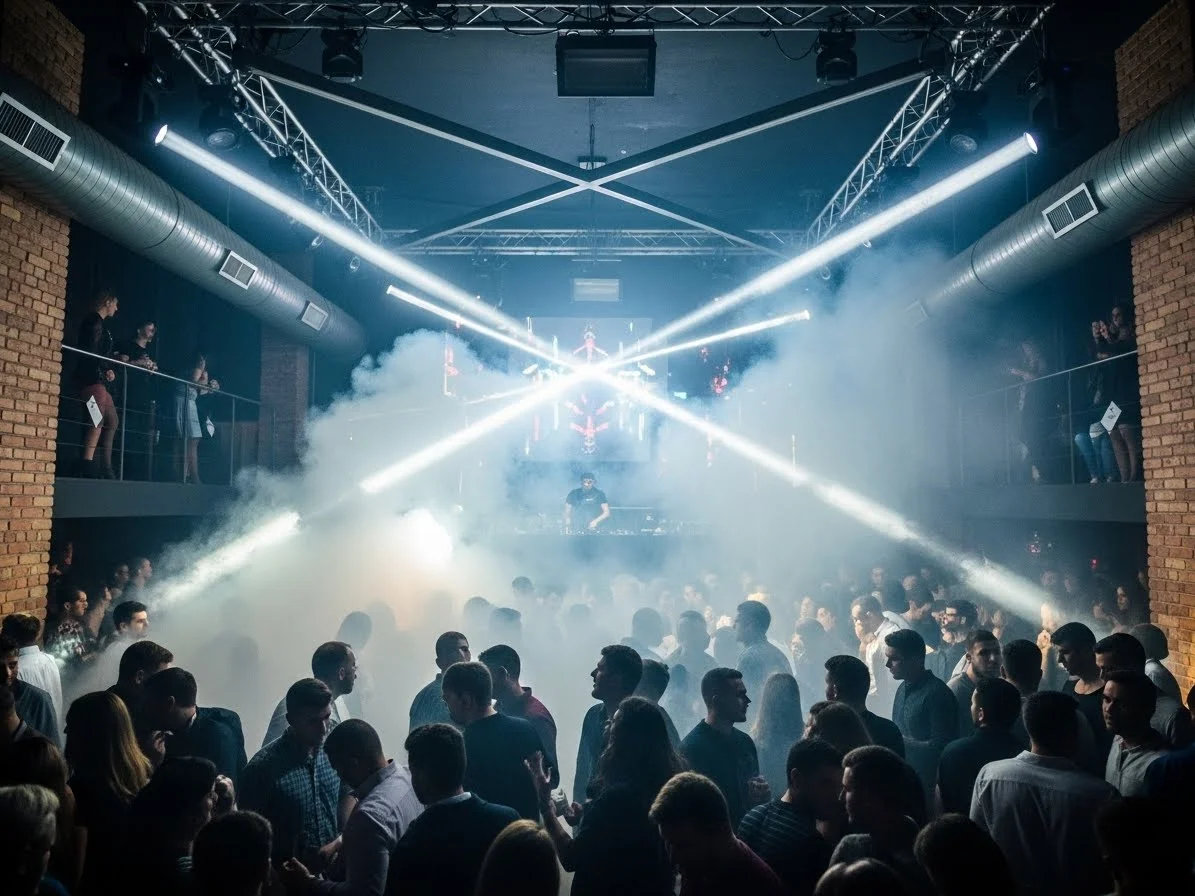 Humo en escenario de presentacion de DJ profesional