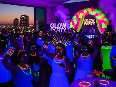 Glow party con luz UV en salon de eventos CDMX