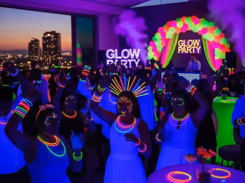 Salón de eventos iluminado para una fiesta glow