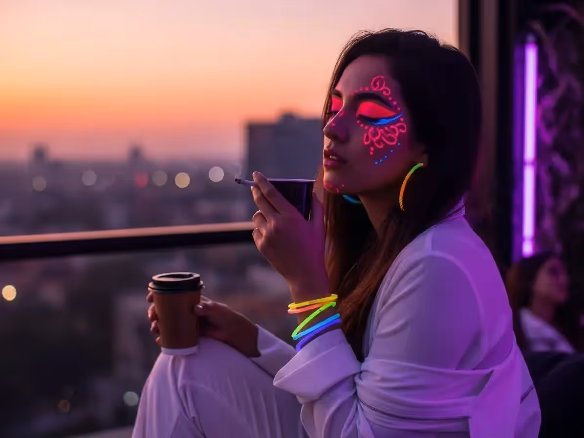 Ambiente neón con luz negra en boda moderna