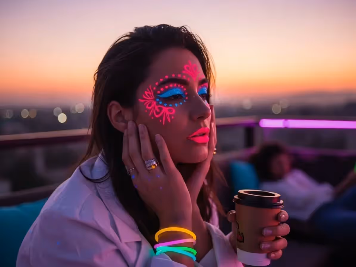 Decoración UV reactiva en fiesta temática