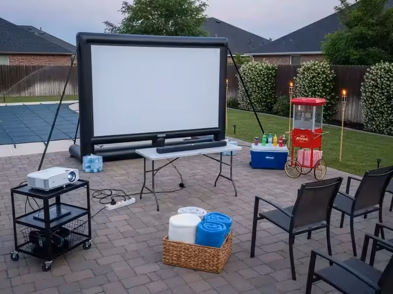 Pantalla inflable montada en reunión empresarial al aire libre