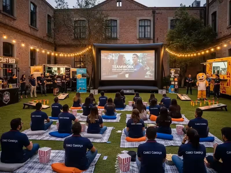 Pantalla inflable para noche de cine en camping