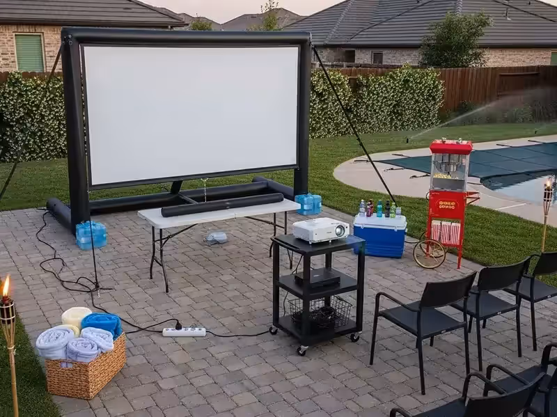 Pantalla de cine inflable para función comunitaria al aire libre