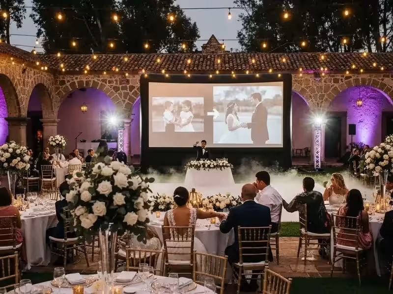 Pantalla inflable en picnic nocturno con cine al aire libre