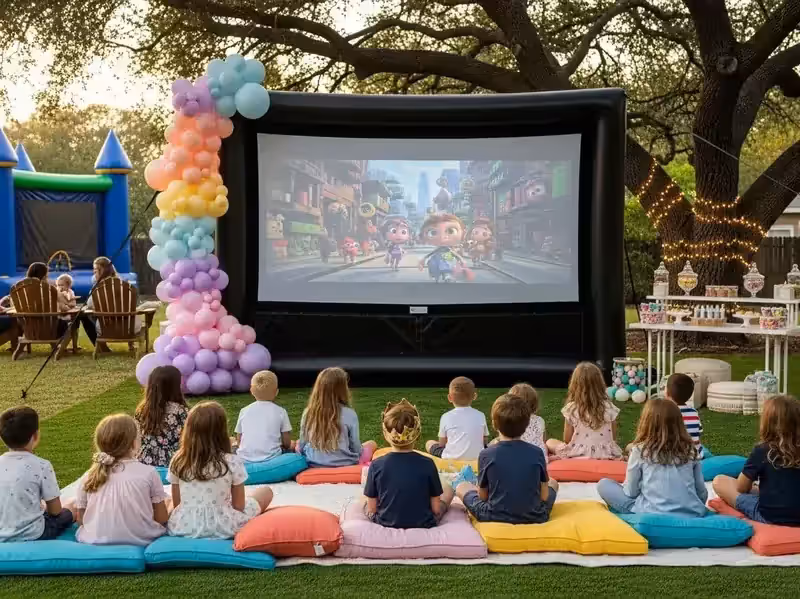 Pantalla inflable grande en fiesta de XV años