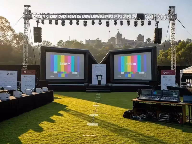 Pantalla inflable para proyección en conferencia al aire libre