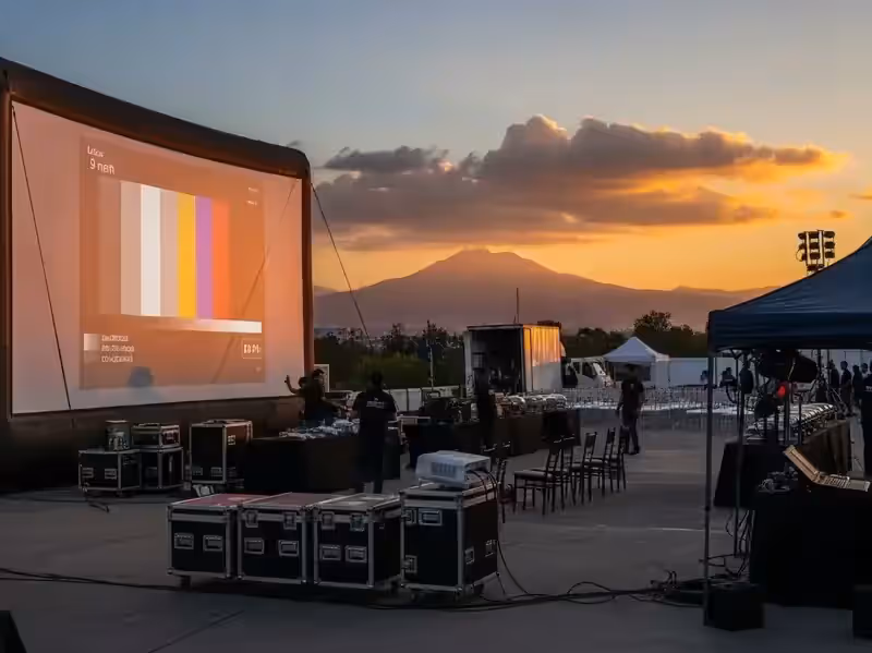 Pantalla gigante inflable con visuales durante concierto