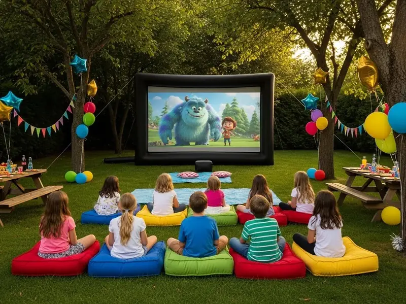 Pantalla inflable gigante para cine al aire libre en jardin CDMX