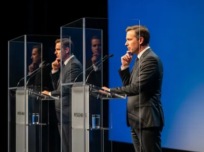 Panel de debate con múltiples podiums acrílicos para conferencia CDMX