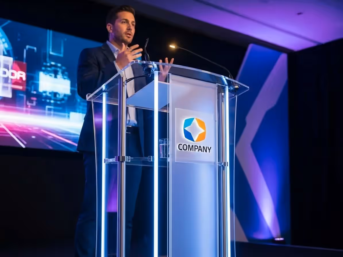 Podium de acrílico transparente para conferencias y eventos en CDMX