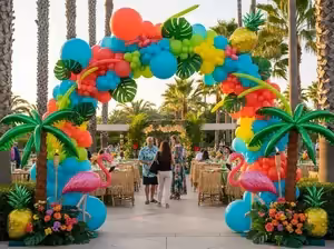 Arco de globos tropicales decoración fiestas CDMX