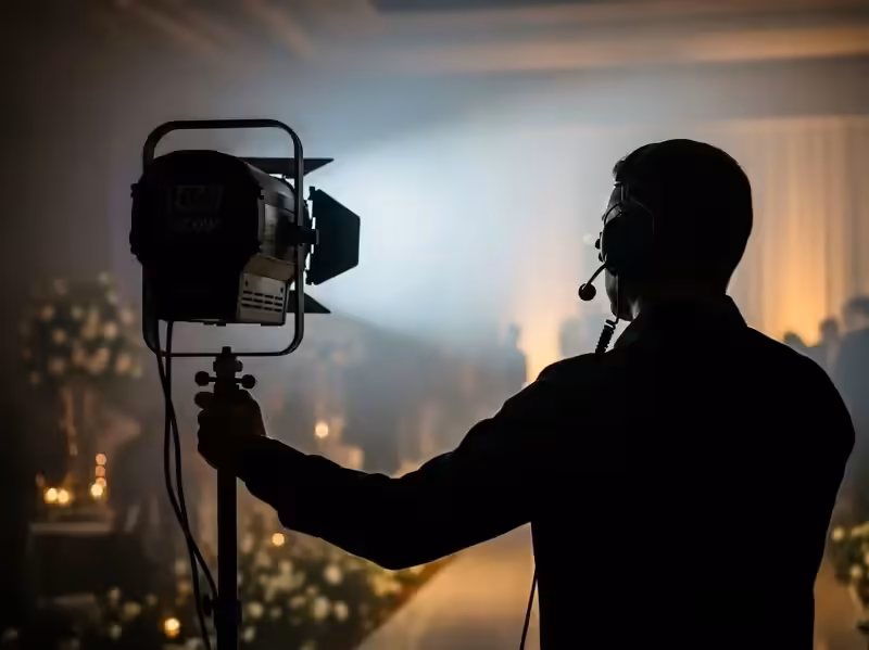 Operador con headset controlando seguidor en boda