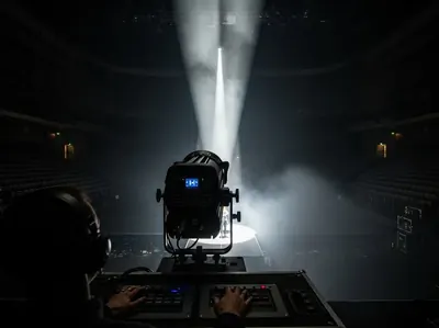 Seguidor con control DMX512 y operador profesional en concierto - renta equipo iluminación eventos