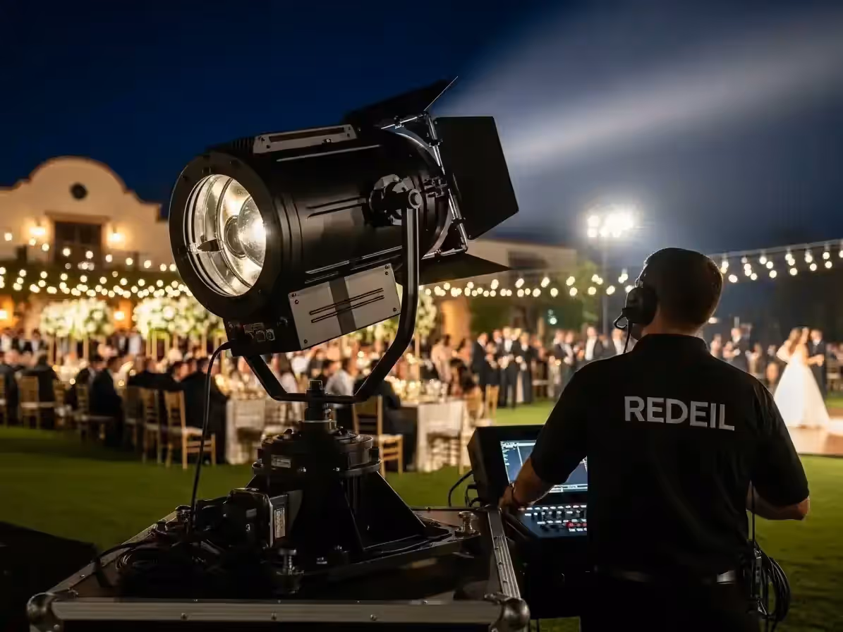 Luces antiaéreas en hacienda con arcos para gala